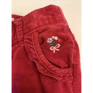 Vintage Oshkosh B'gosh Bright Pink Velvet Pants Embroidered Flowers Sz 18 Months